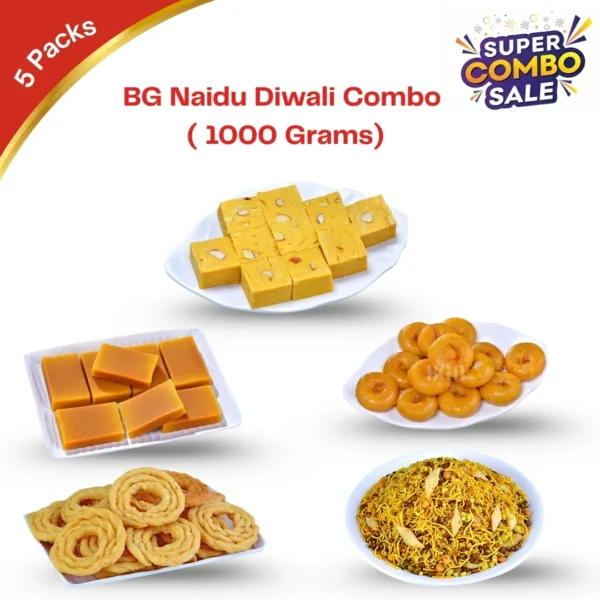 Nagpur Soanpapdi 200g - Bg Naidu; Mysore Pak 200g- Bg Naidu; Badhusa 200g - Bg Naidu; Kai Murukku 200g - Bg Naidu; Bombay Mixture 200g - Bg Naidu.